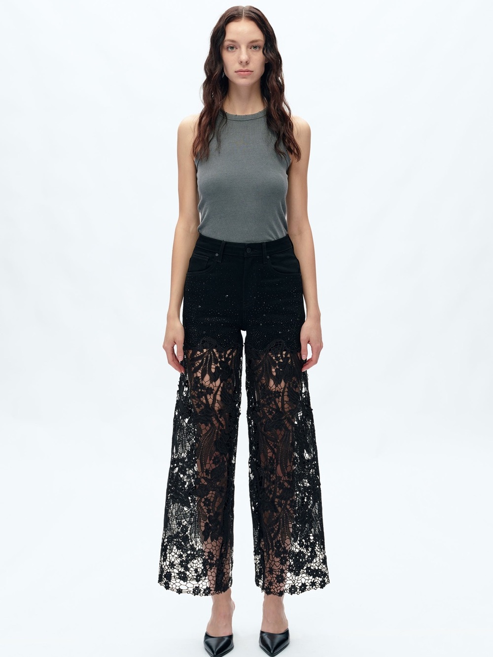 NEW with tags!! BAYEAS High Rise Ankle Embroidered Lace Wide Leg Jeans, 14W